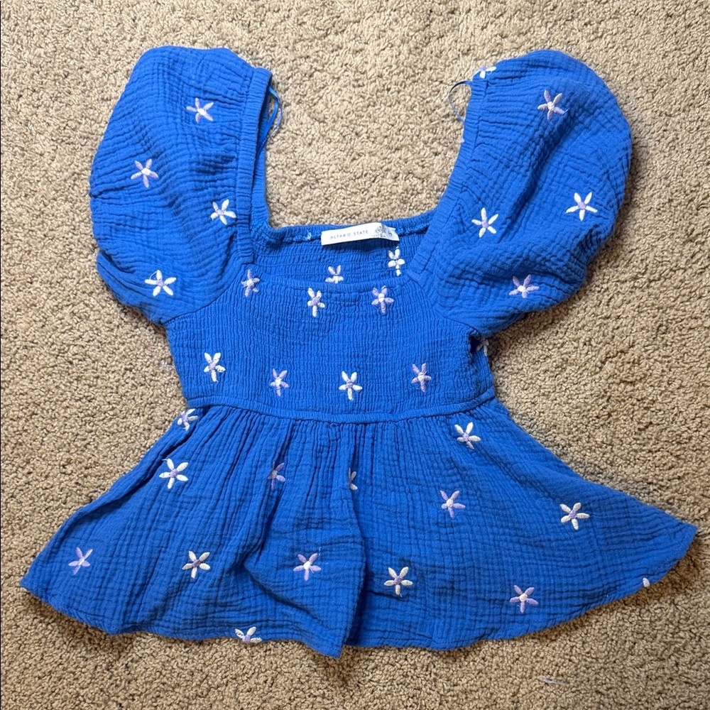 Altar'd State Blue Women’s Top with Floral Embroidery